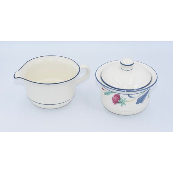 Y2K Poppies On Blue by LENOX Chinastone Creamer & Sugar Bowl w/Lid - Picture 1 of 11